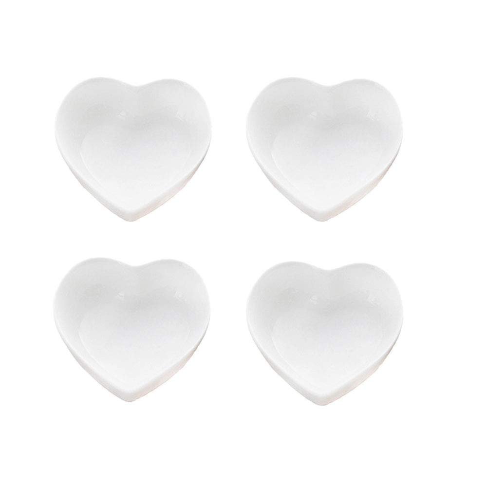 XinHuiGY Ceramic Heart Shape Sauce Dish,Multipurpose Mini Seasoning Dishes Sushi Dipping Bowl Appetizer Plates Serving Dish Saucers Bowl Love Wedding Gift (Set of 4) (White)