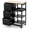 LHONE Rolling Kitchen Island Cart 3-Tier Industrial Wood Trolley Serving Cart Storage Cabinet Utility Cart on Wheels & Three Storage Drawers (Black) view 1
