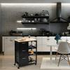 LHONE Rolling Kitchen Island Cart 3-Tier Industrial Wood Trolley Serving Cart Storage Cabinet Utility Cart on Wheels & Three Storage Drawers (Black) view 2