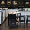 LHONE Rolling Kitchen Island Cart 3-Tier Industrial Wood Trolley Serving Cart Storage Cabinet Utility Cart on Wheels & Three Storage Drawers (Black) view 3
