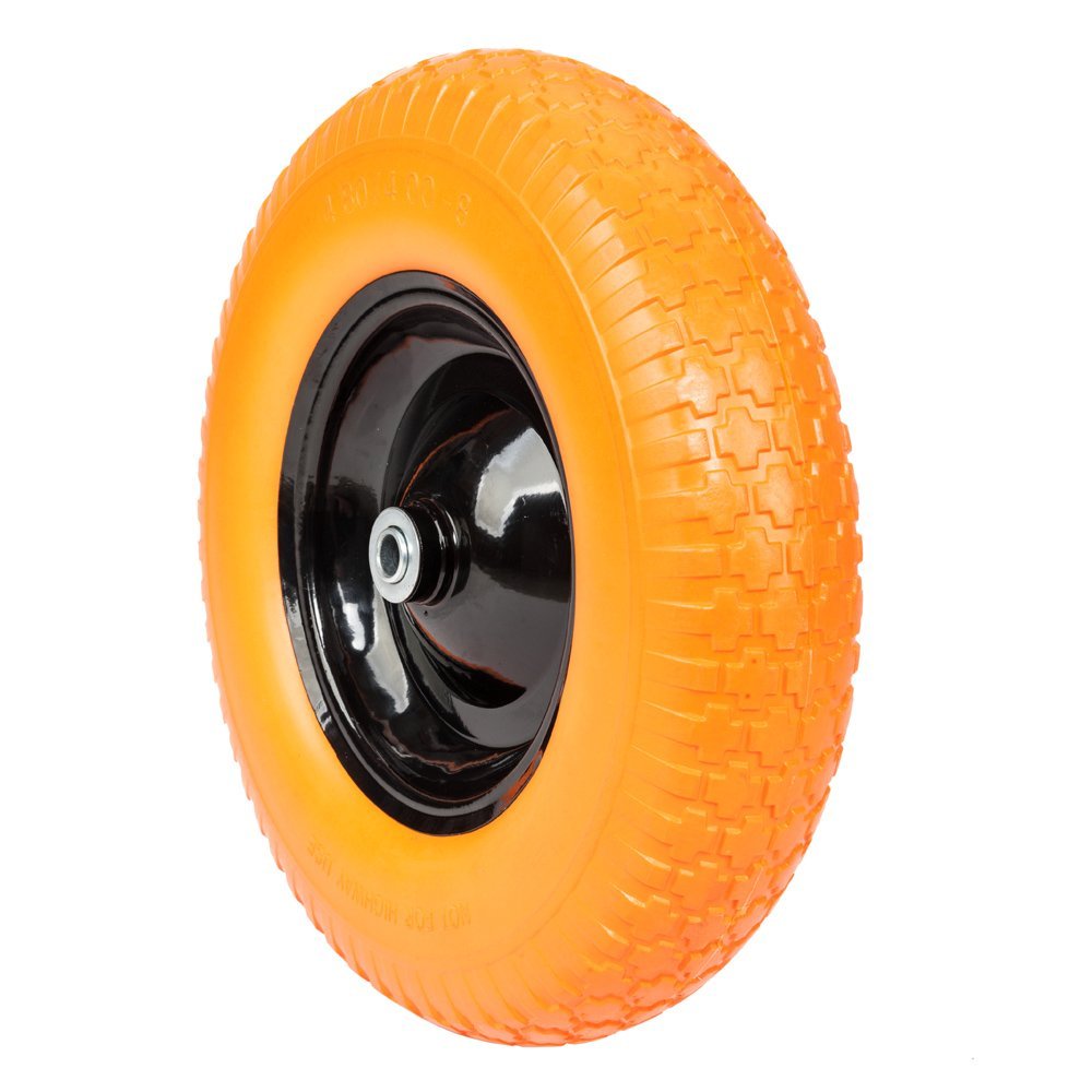 16 inch 4.80/4.00-8 Flat Free Wheelbarrow Tire, 3.5" Hub Solid Foamed 5/8 Axle Cart Wheelbarrow Wheel Flat Free, 4.00-8 Airless Tire for Cart Garden Patio Use