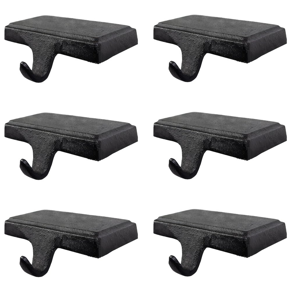 Lulu Decor Black Christmas Stocking Holders for Mantle set of 6 - Heavy Cast Iron Weighted Strong & Sturdy - Low Profile Flat Base Stocking Hooks, Simple Design for Mantle Decor Weighs 1 lb 10 oz each