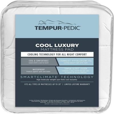 Tempur-Pedic Cool Luxury Mattress Pad, King, White