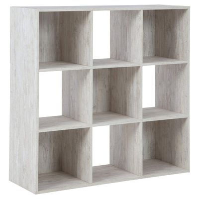 Benjara 9 Cube Wooden Organizer with Grain Details, White