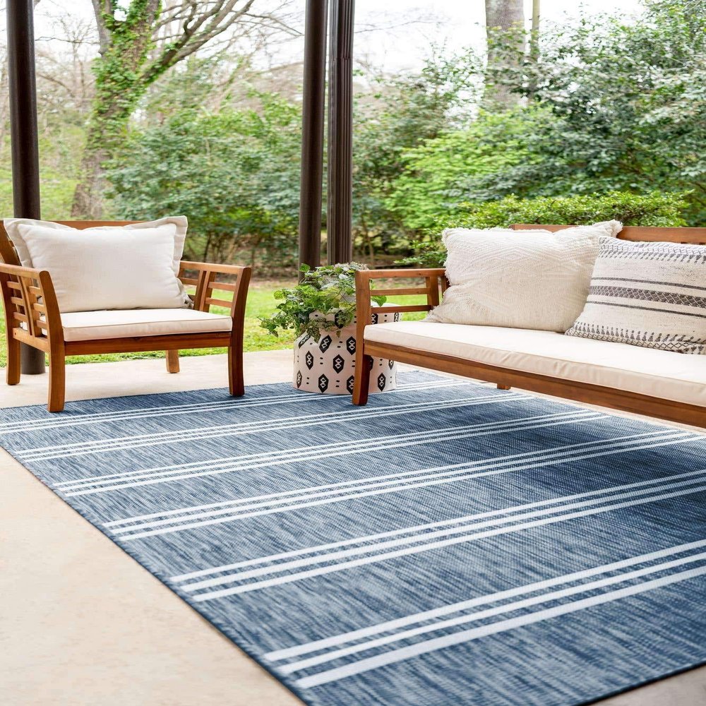 Unique Loom Outdoor Collection Area Rug - Anguilla (2' x 3' 1' Rectangle, Blue/ Ivory)