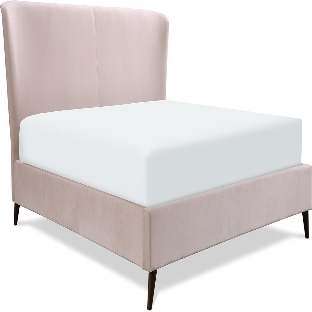 Adore Decor Adele Wingback Upholstered Platform Bed, Plush Velvet Fabric, Curved Tall Headboard and Padded Frame, Classic Wood Cone Legs, King Size, Blush Pink
