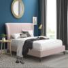 Adore Decor Adele Wingback Upholstered Platform Bed, Plush Velvet Fabric, Curved Tall Headboard and Padded Frame, Classic Wood Cone Legs, King Size, Blush Pink view 2