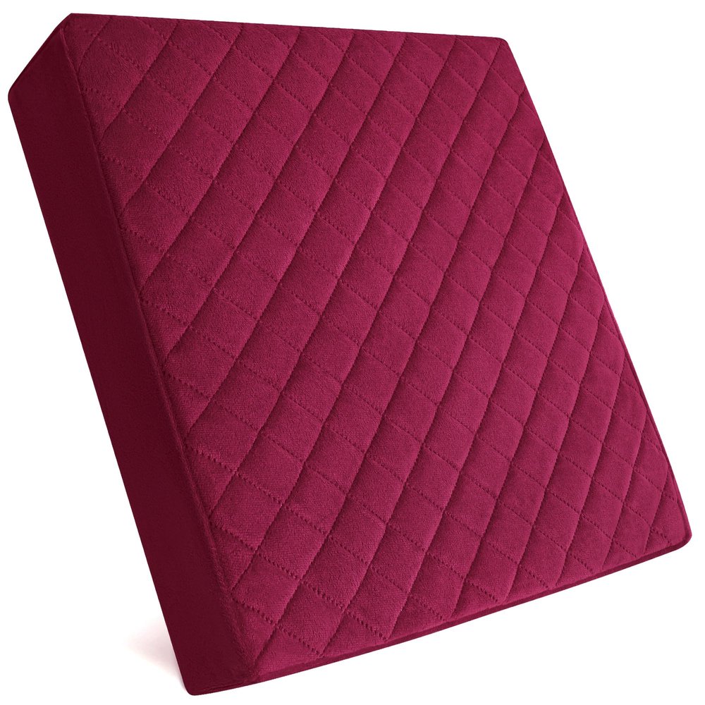 COMFORTANZA Soft 16x16x3 Memory Foam Seat Cushion for Kitchen, Dining, Office Chairs, Cars - Washable Velvety Cover with Waterproof Layer & Non-Slip Base - Comfort & Back Pain Relief - Burgundy