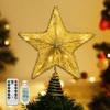Lewondr Christmas Star Tree Topper, USB Powered Remote Controlled 6H Timer Tree Star with Lights and Sequins, Christmas Tree Topper Lighted for Home Holiday Xmas Tree Christmas Decor, Champagne Gold view 1