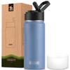 koodee Kids 16 oz Stainless Steel Double Wall Vacuum Insulated Wide Mouth Sports Water Bottle with Straw, Reusable Metal Water Flask for School, BPA Free (Royal Blue) view 1