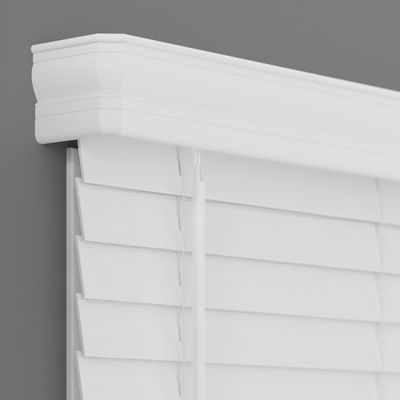 2 Inch Cordless Faux Wood Blind - 54" W x 60" L - White, Thick Wood Textured Slats, Over 1,000 Custom Sizes Starting at 19.97, Classic Valance, Room Darkening Shades for Interior Windows by Lumino