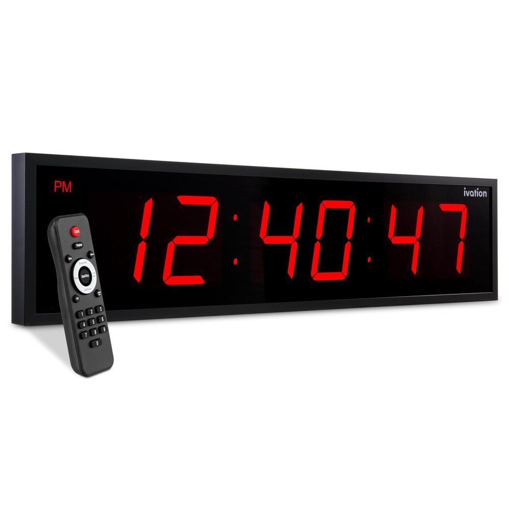 Ivation Oversized 36" Large Digital LED Clock | Big Digital Clock w/Multi-Function Display Stopwatch, Timer, Alarms, Temp & Date | 6 Brightness Levels, Time Memory & Remote (Red)