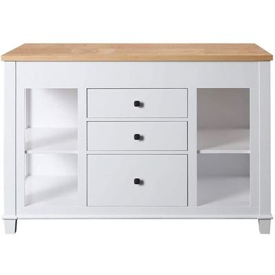 Design Element KD-01-W Medley 54" Wide Butcherblock Farm House Kitchen Island with Extendable Dinning Table in White-No Assembly Needed