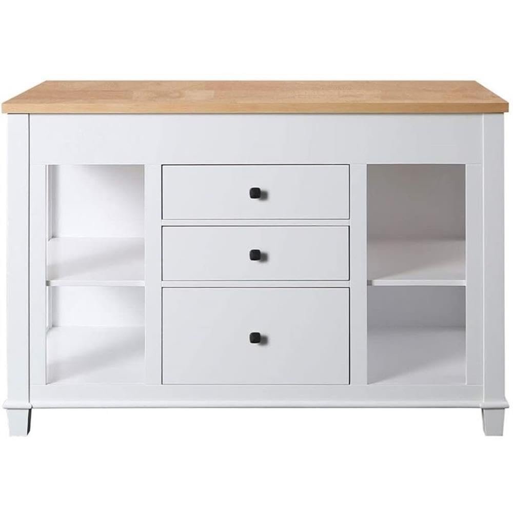 Design Element KD-01-W Medley 54" Wide Butcherblock Farm House Kitchen Island with Extendable Dinning Table in White-No Assembly Needed