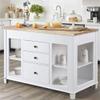 Design Element KD-01-W Medley 54" Wide Butcherblock Farm House Kitchen Island with Extendable Dinning Table in White-No Assembly Needed view 2