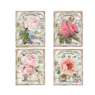 Set of 4 8x10 French Floral Wall Art Canvas Prints