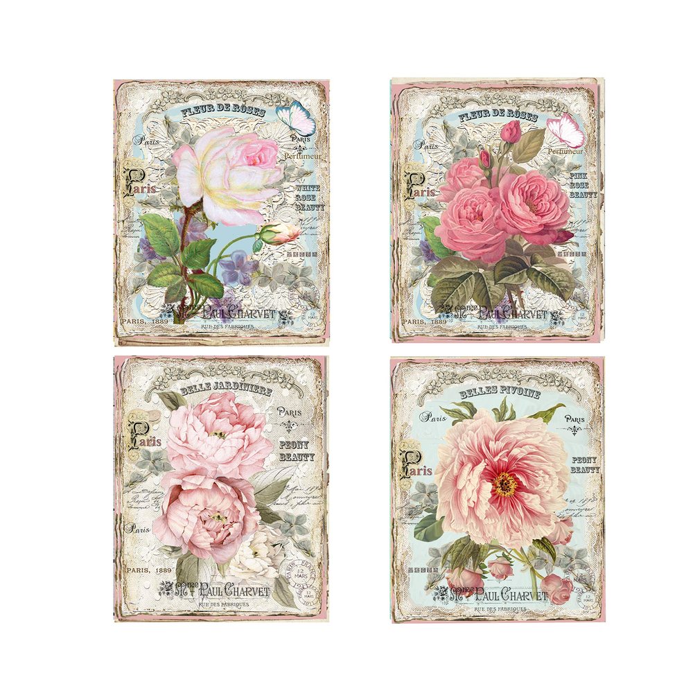 Set of 4 8x10 French Floral Wall Art Canvas Prints