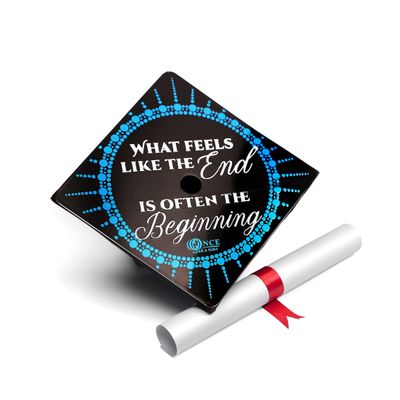 GRADWYSE Graduation Cap Topper, Grad Cap Decorations, Class of 2025 Grad Cap Topper, What Feels Like The End is Often The Beginning (Black)