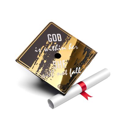 GRADWYSE Graduation Cap Topper, Grad Cap Decorations, Class of 2025 Grad Cap Topper, God is Within her She Will Not Fall (Gold)