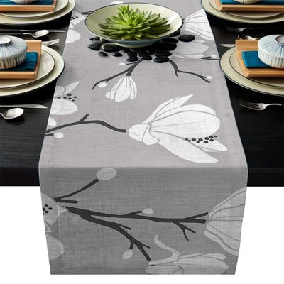 Futuregrace Modern Linen Table Runner Floral Motif Seamless Pattern Decortaive Table Runners for Wedding Kitchen Dressers Thanksgiving Christmas Halloween Parties Heat Resistant