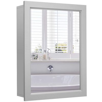 Tangkula Mirrored Bathroom Cabinet, Wall Mount Storage Cabinet with Single Doors, Hanging Medicine Cabinet for Bathroom (Gray)