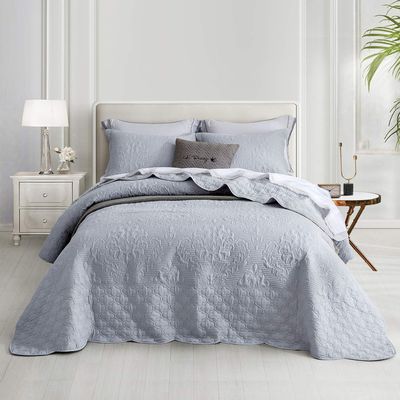 CHIXIN Oversized Bedspread Coverlet Set King Size - Lightweight Bedding Cover - Ultrasonic Quilting - 5 Piece Reversible Bedspread - Elegant Damask Paisley Pattern (King, Light Grey)