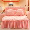 YEARLY Luxury Lace Quilted Bed Skirts Romantic Girls Bed Sheet Elegant Teen Flat Sheet Ultra Soft Thicken Protective Bed Covers Pink B 79x87inch+pillowcase2 view 1