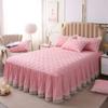 YEARLY Luxury Lace Quilted Bed Skirts Romantic Girls Bed Sheet Elegant Teen Flat Sheet Ultra Soft Thicken Protective Bed Covers Pink 59x79inch+pillowcase2 view 1