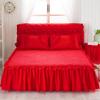 YEARLY Luxury Lace Quilted Bed Skirts Romantic Girls Bed Sheet Elegant Teen Flat Sheet Ultra Soft Thicken Protective Bed Covers Reda 79x87inch+pillowcase2 view 1