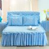 YEARLY Luxury Lace Quilted Bed Skirts Romantic Girls Bed Sheet Elegant Teen Flat Sheet Ultra Soft Thicken Protective Bed Covers Blue A 79x87inch+pillowcase2 view 1