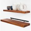 BATODA Set of 2 24" Acacia Wood Floating Shelves Wall Mounted  Rustic Farmhouse Wooden Wall Storage Shelf for Bedroom, Kitchen, Home Dcor - Brackets and Shelving Hardware Included view 1