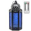 12 Cobalt Blue Glass Metal Moroccan Decorative Candle Lantern with LED Twinkle Fairy Lights & Remote Table Centerpieces, Indoor Home Decor, Outdoor Patio & Porch, Large view 2