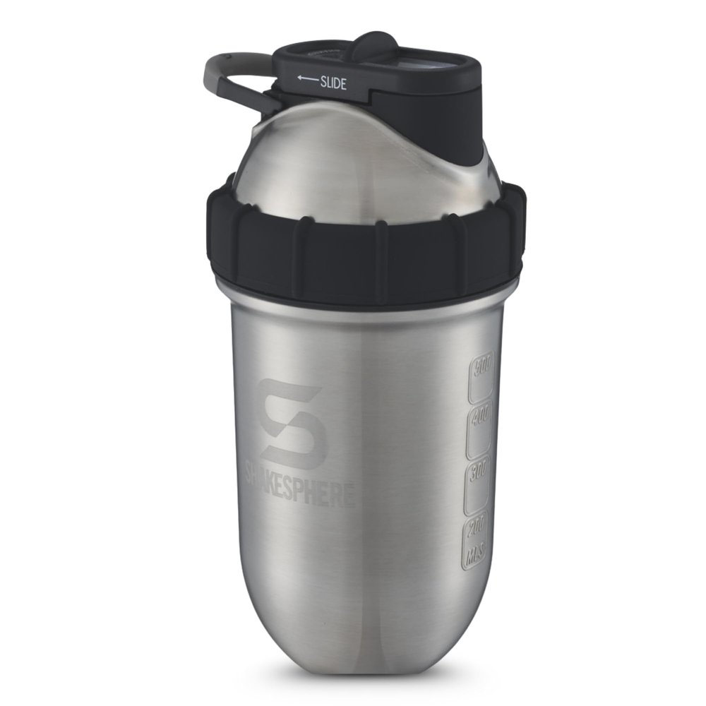 SHAKESPHERE Stainless Steel Shaker Bottle - 24oz Insulated Protein Shaker Bottle for Hot & Cold Drinks - Ideal for Shakes & Smoothies, Leak-Proof, BPA-Free, No Mixer Ball Needed, Steel - Original