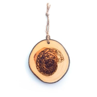 Celtic Nautilus Design Wooden Ornament, Wood Slice Decor, Ocean Theme