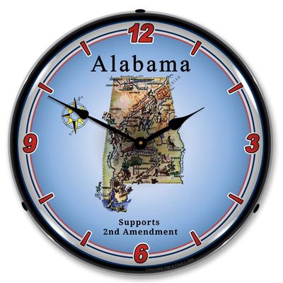 Alabama Supports The 2nd Amendment LED Wall Clock, Retro/Vintage, Lighted, 14 inch