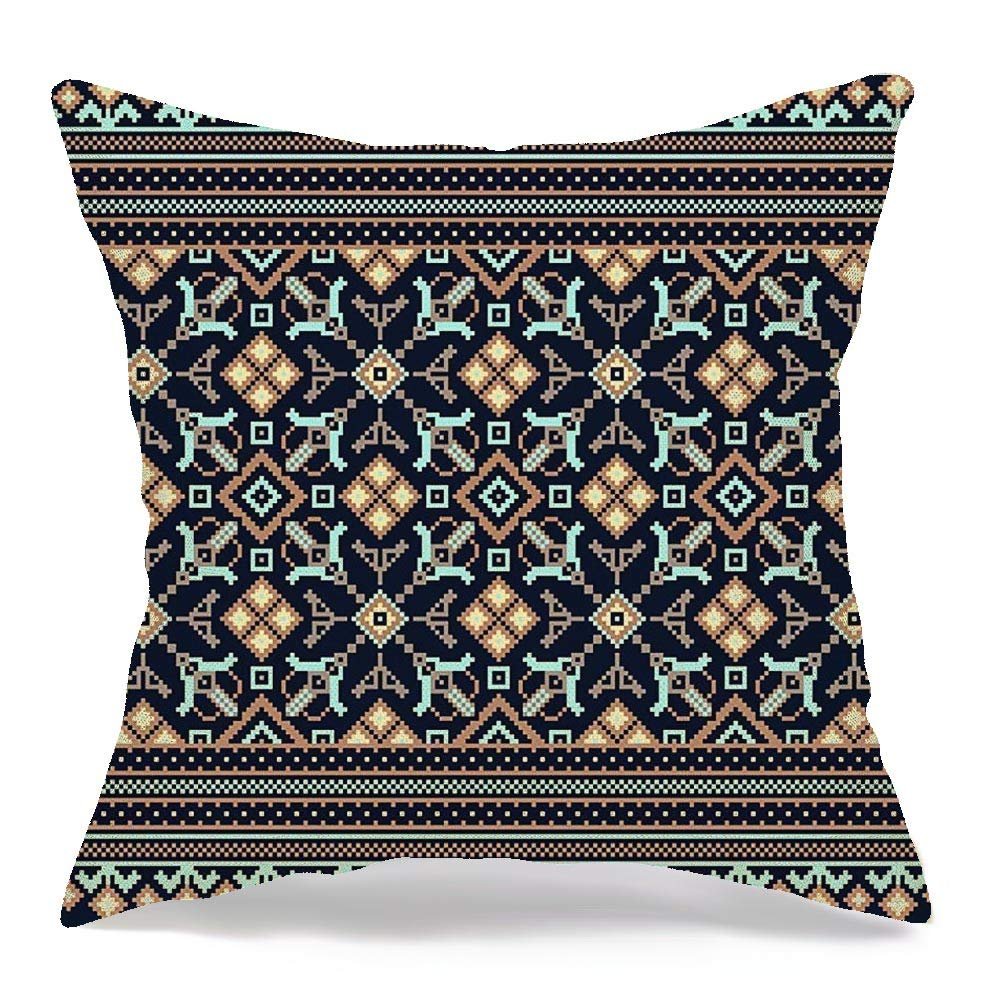 Starojan Pillow Case Europe Traditional Repeat Ukrainian Folk Pattern Russian Colorful Abstract National Textures Old Linen Toss Comfortable Throw Cushion Cover for Car Chair Couch Bed 18 x 18 Inch