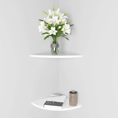 11 Inch Set of 2 Corner Wall Mounted Floating Shelf White,for Kitchen Room ,Living Room,Bathroom and Any Wall Corner Decor Display.