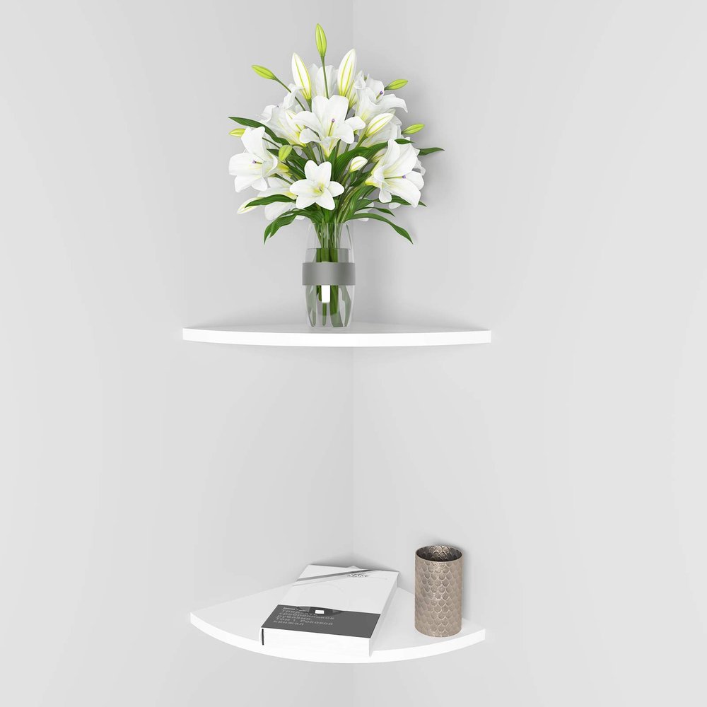 11 Inch Set of 2 Corner Wall Mounted Floating Shelf White,for Kitchen Room ,Living Room,Bathroom and Any Wall Corner Decor Display.