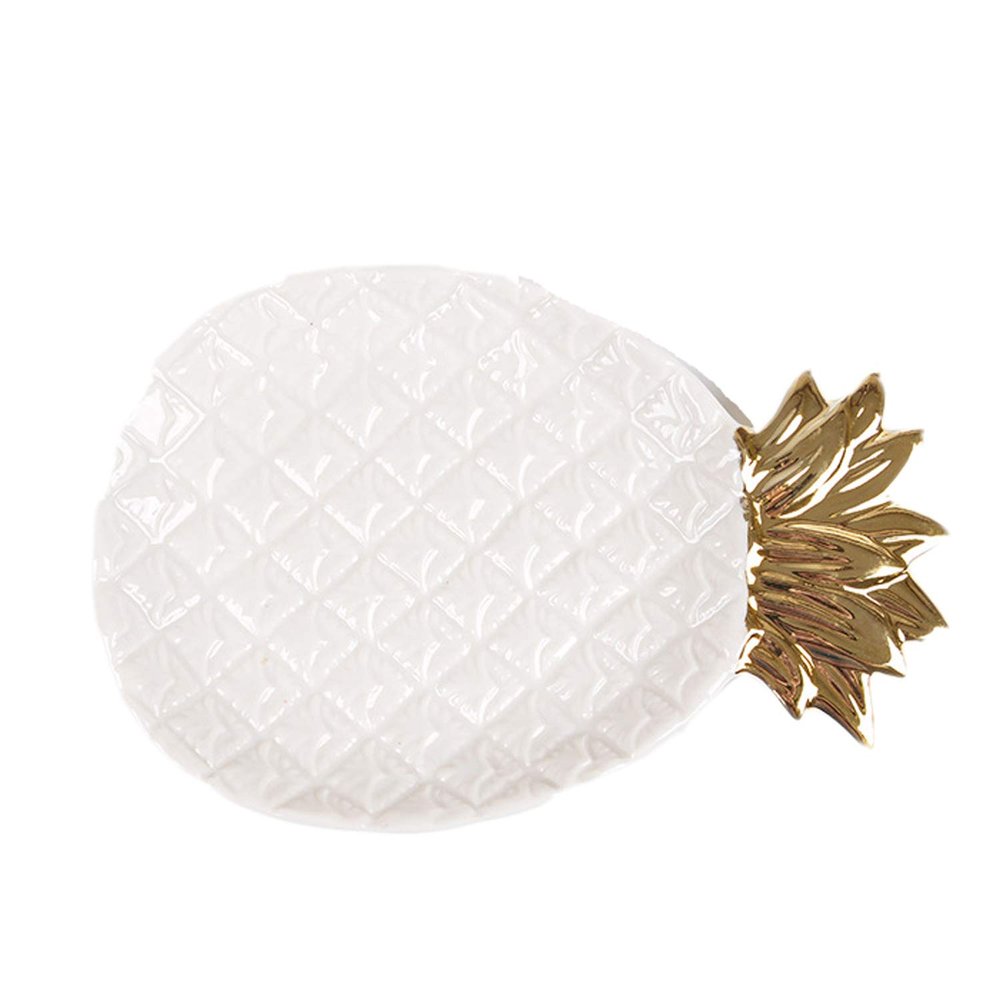 SHINING Pineapple Ceramic Jewelry Cosmetics Storage Tray Snack Plate Dry Fruit Pallet Electroplate Surface Decorations Plate Afternoon Tea Dessert Pallet (White)