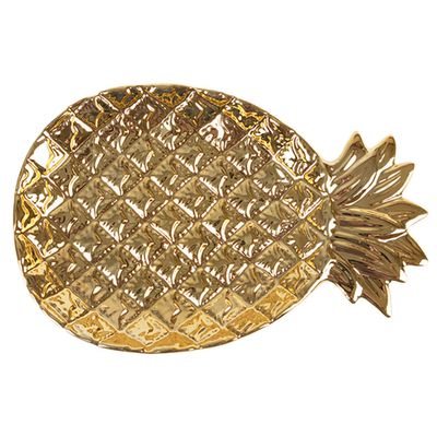 SHINING Pineapple Ceramic Jewelry Cosmetics Storage Tray Snack Plate Dry Fruit Pallet Electroplate Surface Decorations Plate Afternoon Tea Dessert Pallet (Gold)