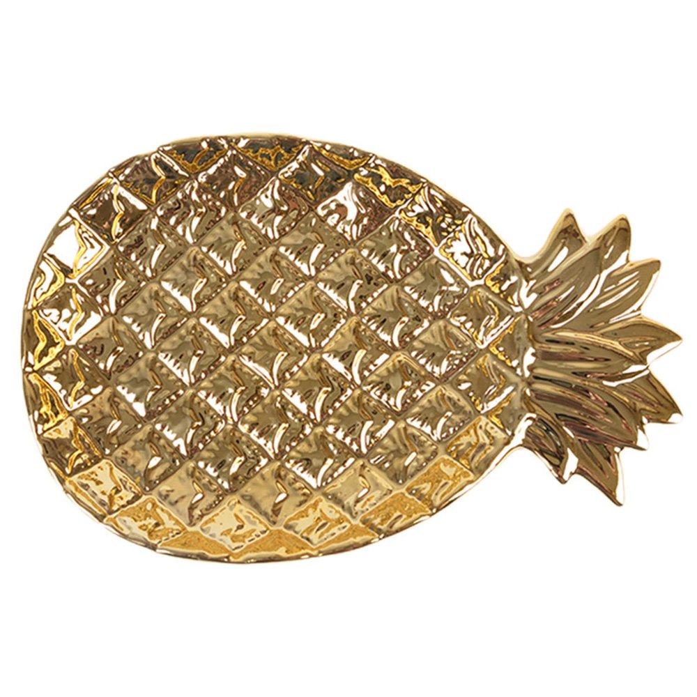 SHINING Pineapple Ceramic Jewelry Cosmetics Storage Tray Snack Plate Dry Fruit Pallet Electroplate Surface Decorations Plate Afternoon Tea Dessert Pallet (Gold)