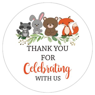 2 Inch Thank You for Celebrating with Us Stickers, Baby Shower Thank You Sticker Labels, Woodland Animals Thank You Stickers for Baby Shower Party, Birthday Party Favor, Pack of 50