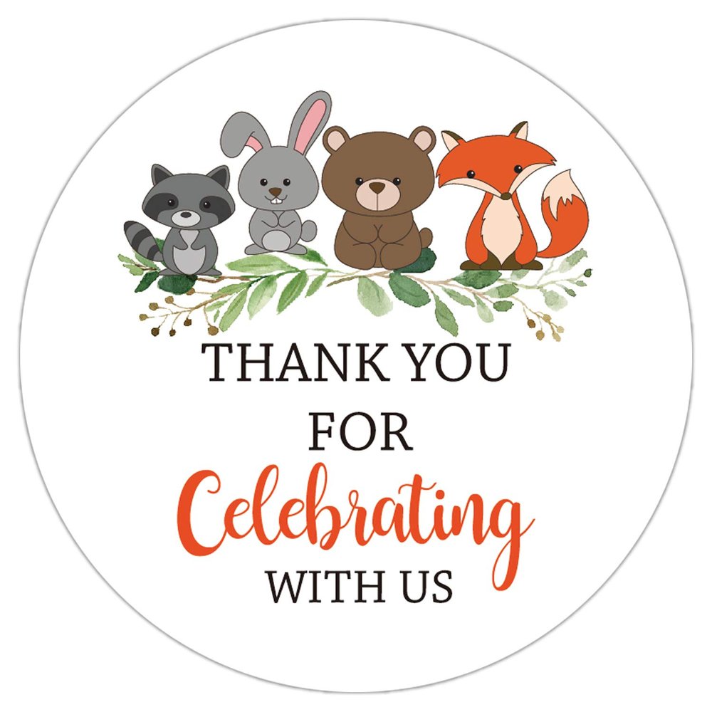 2 Inch Thank You for Celebrating with Us Stickers, Baby Shower Thank You Sticker Labels, Woodland Animals Thank You Stickers for Baby Shower Party, Birthday Party Favor, Pack of 50