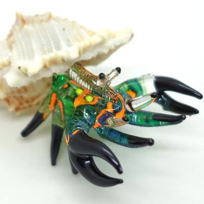 Sansukjai Seashell Hermit Crab Miniature Figurines Beach Animals Hand Blown Glass Art Collectible Gift Decorate - Lace Murex Shell (Blue Metallic)