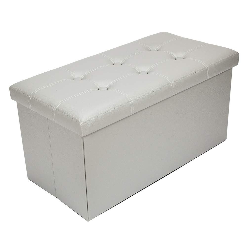 30 inches Storage Ottoman Bench 80L Storage Bench, Foldable Footrest Shoe Bench with 80L Storage Space,Support 350lbs for Bedroom and Hallway (Grey)