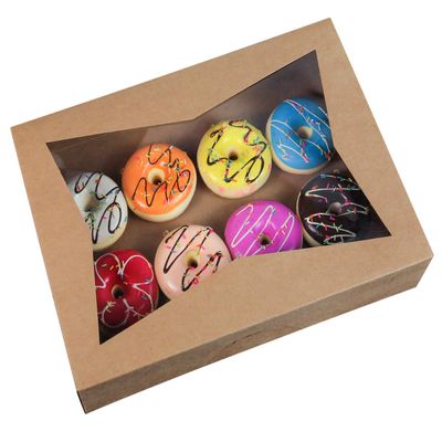 ONE MORE [15-Pack] 14 x10 x 3inch Brown Paperboard Lock Corner Window Bakery Cookie Boxes, Large Container with PVC Windows for Pie and Cookie Box