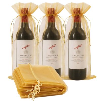 Shintop Organza Wine Bags 750ML, 14 1/3 x 6 1/3 inches Wine Bottle Gift Bags with Drawstring for Wedding Birthday Party Festival Gift Favors (Gold, 30pcs)
