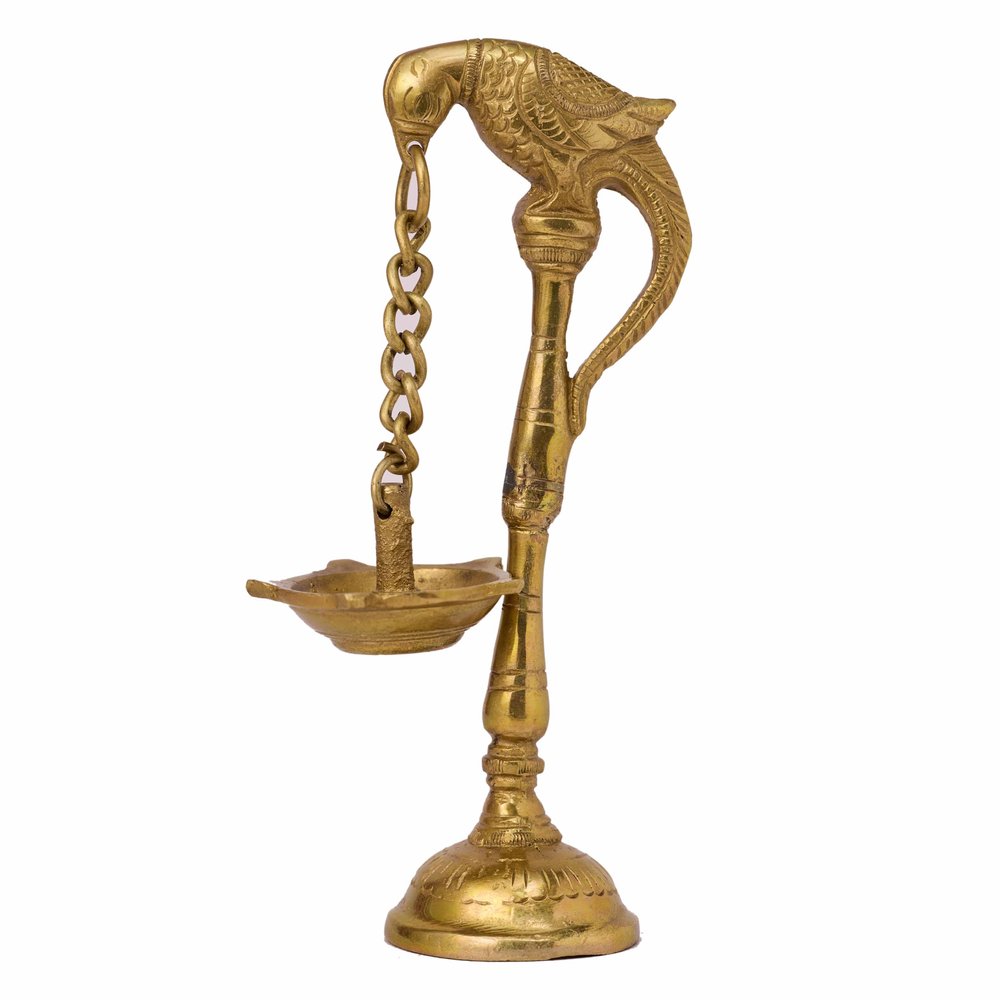 GURU JEE Brass Lamps for Pooja Parrot Design Bird Brass Diyas Oil Wick Lamp Puja Item Home Dcor Fengshui Religious Gifts Deep Deepak Showpiece