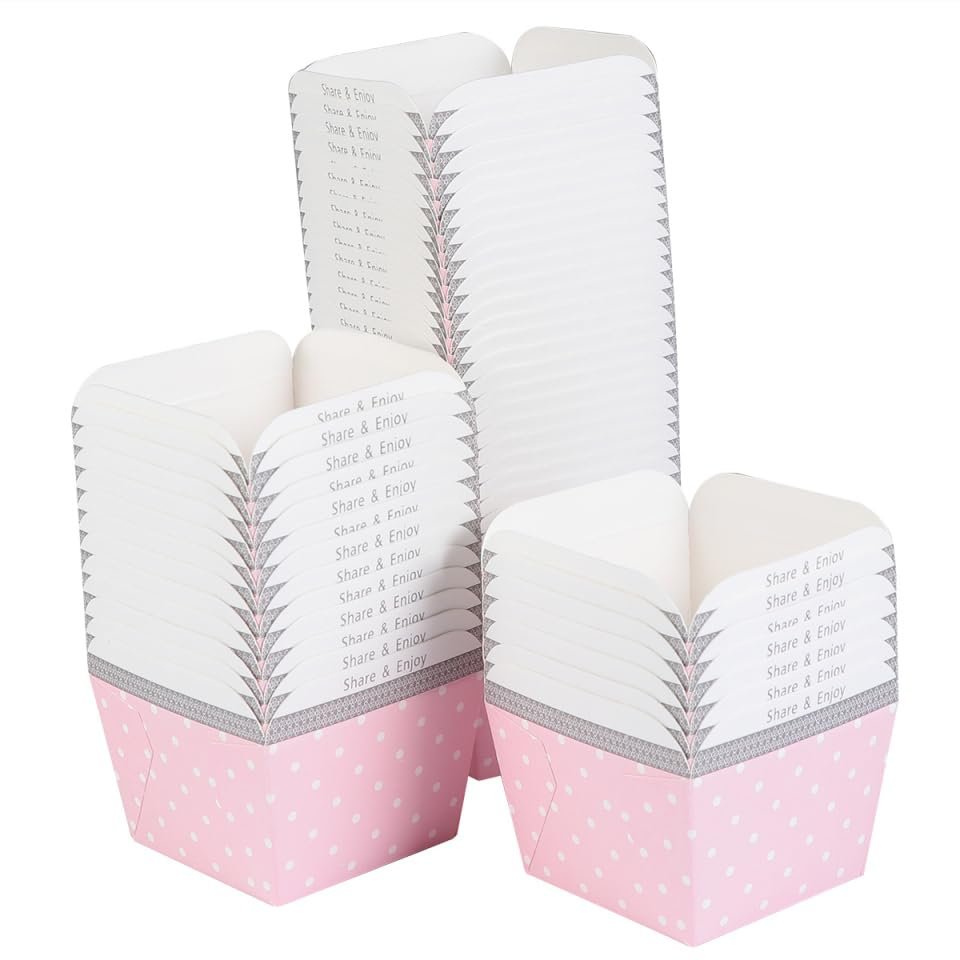 100-Piece Set of Small Square Paper Baking Cups: Cupcake Liners, Dessert Holders, Muffin Cases for Weddings, Birthdays, and Showers (Pink)