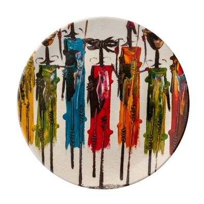 Abstract Art African Black Warrior Plate Decorative Porcelain Salver Tableware Dinner Dish